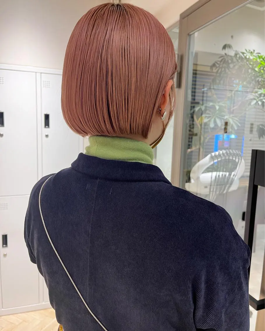 ショート カラー ヘアアレンジ ピンクカラー ボブ カット ヘアカラー トリートメント ヘアセット 🌷ボブ/髪質改善 ストレートのヘアスタイル
