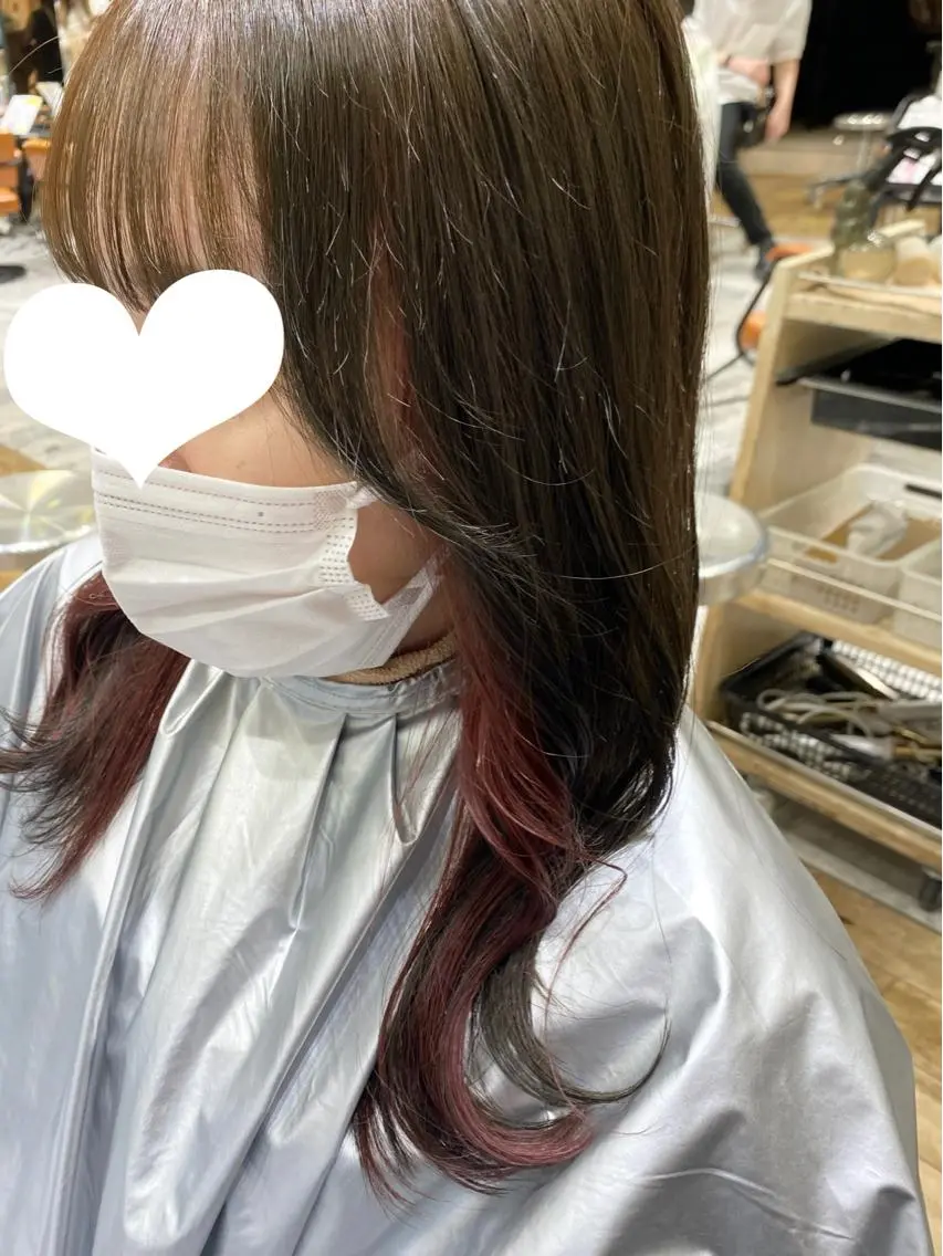 セミロング カラー ブラウンカラー イヤリングカラー インナーカラー ピンクカラー ピンクブラウン 顔周り/くびれヘア 韓国ヘア💕風間るなのヘアスタイル