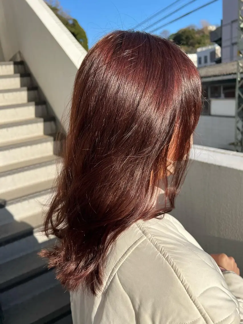 セミロング カラー ブラウンカラー ピンクカラー ピンクブラウン ヘアカラー fare東戸塚🦋 トカオトハ‪のヘアスタイル