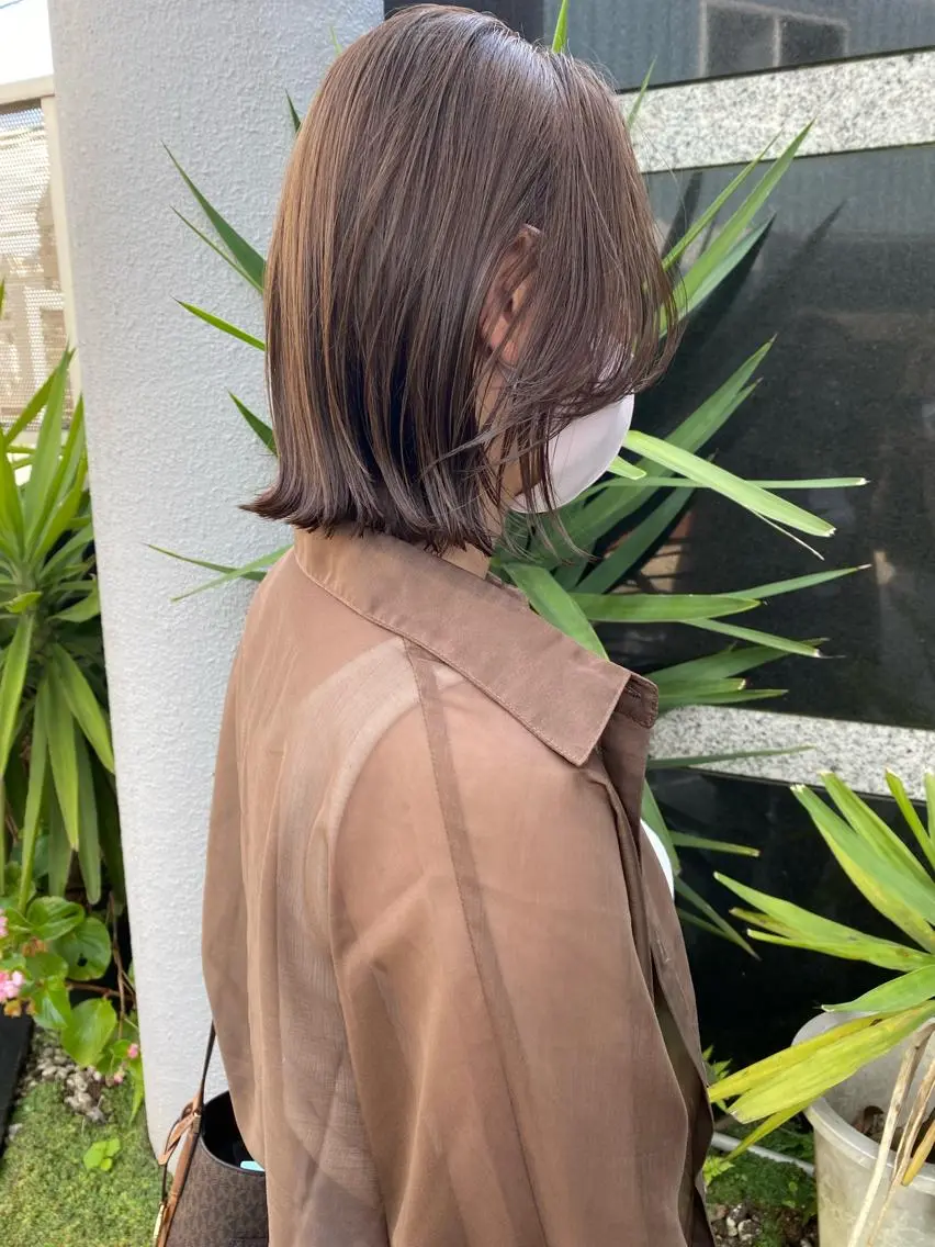 ミディアム カラー ボブ 顔周りカット 外ハネヘア ヘアカラー トリートメント fit stand /HIIRAGIのヘアスタイル