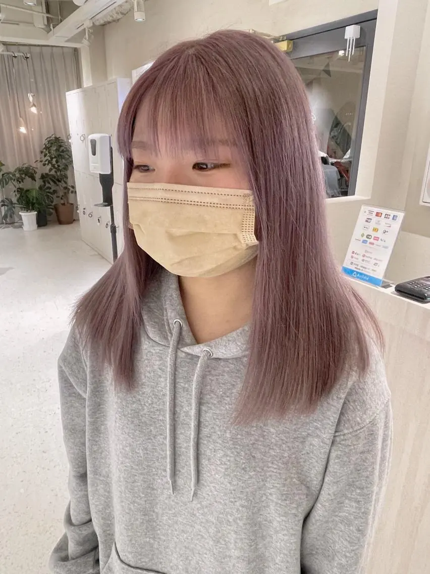 セミロング カラー ブリーチ ピンクカラー レイヤーカット/韓国 /心斎橋/宮城ほのかのヘアスタイル