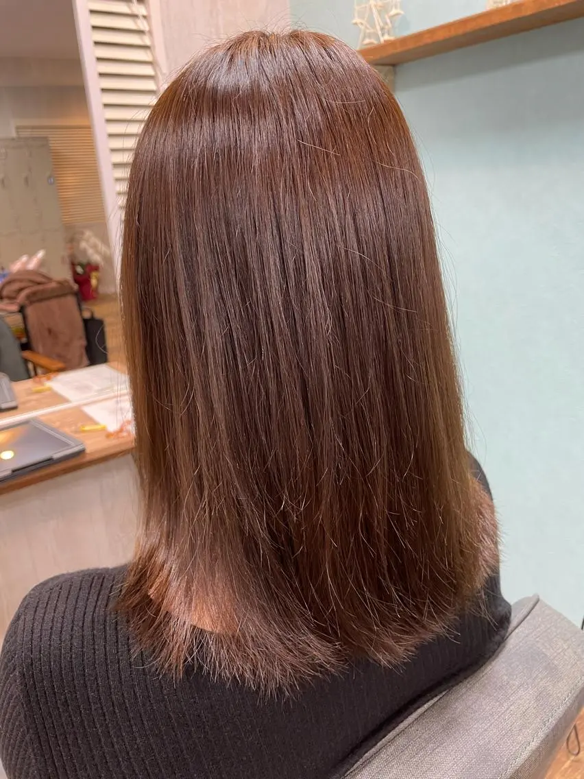 ミディアム カラー ベージュカラー ピンクカラー ピンクベージュ ヘアカラー トリートメント TELA HAIR 守谷のヘアスタイル