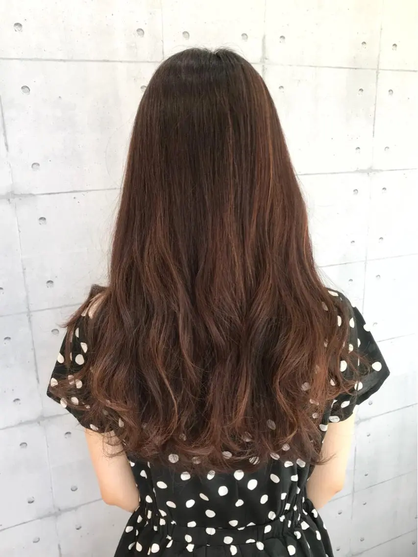 ロング カラー ブリーチ ブラウンカラー ハイライトカラー ブリーチなしカラー ピンクカラー 高木 麻知子のヘアスタイル