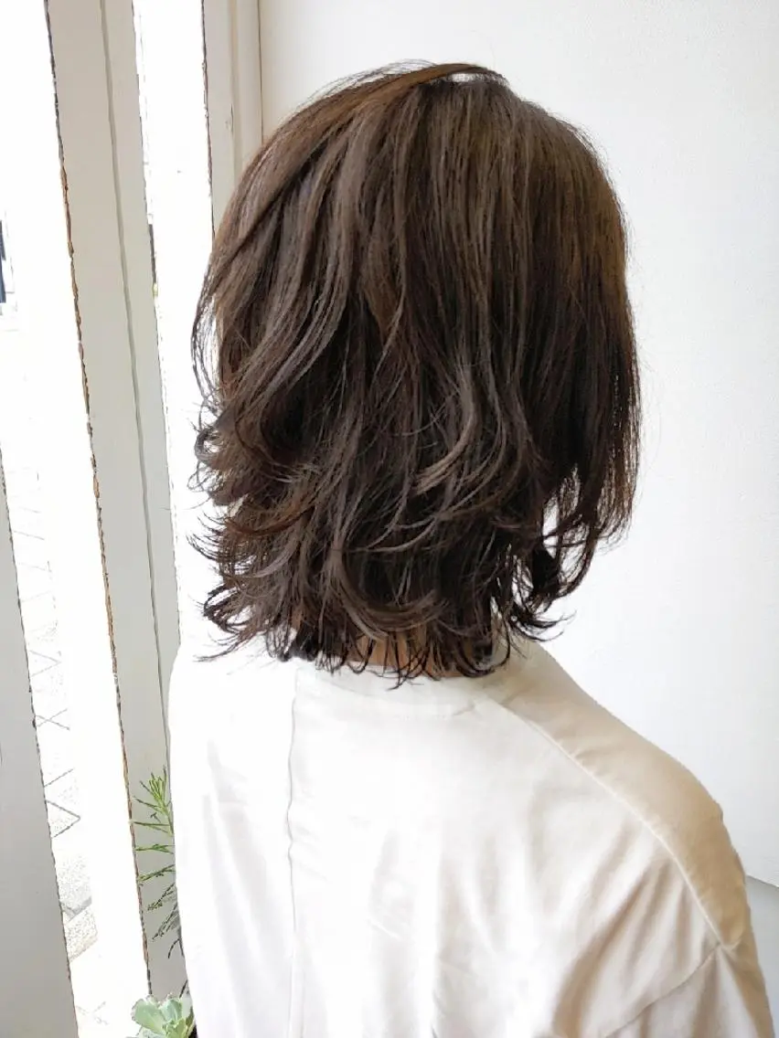 セミロング パーマ セミロングパーマ デジタルパーマ 髪質改善&白髪ぼかし カラー♡店長みやけ♡のヘアスタイル