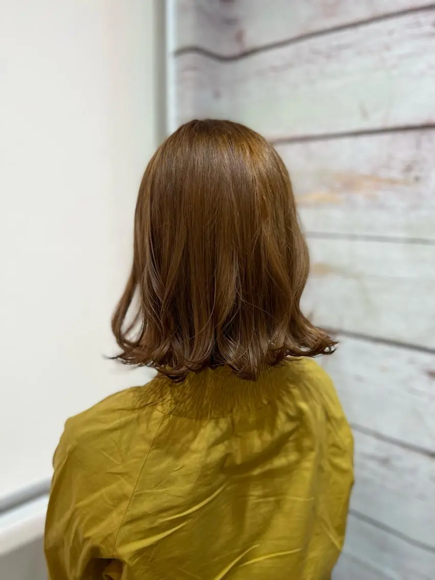 ミディアム カラー ヘアアレンジ ベージュカラー オレンジ honen RUKAのヘアスタイル