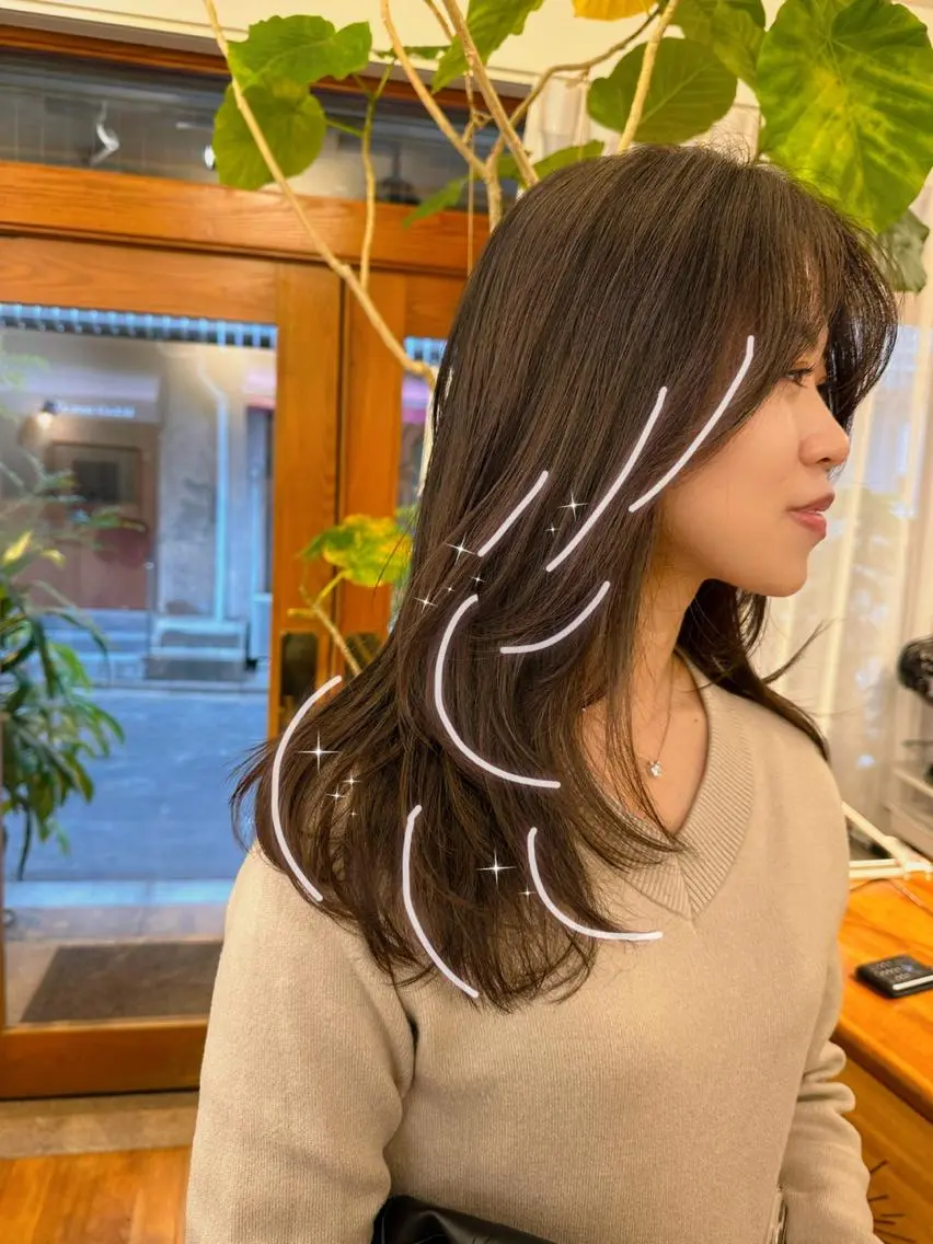 セミロング カット yu-ri🩷 韓国ヘアのヘアスタイル