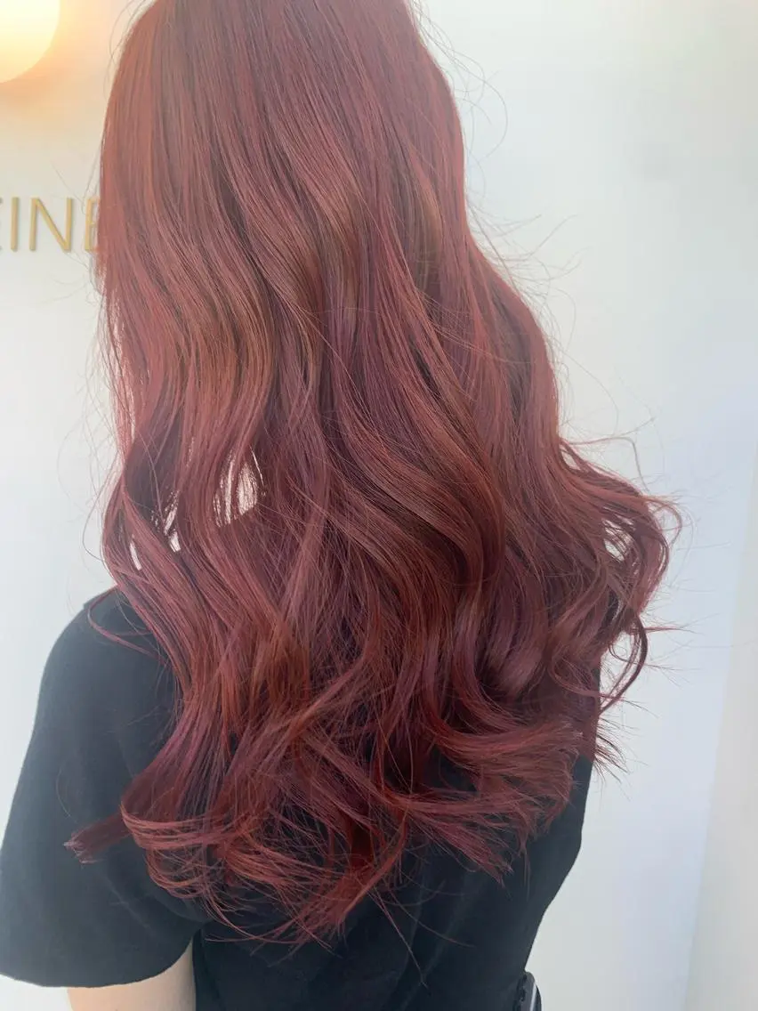セミロング カラー ブリーチ レッドカラー ヘアカラー 中目黒🌼 🌼ハナのヘアスタイル