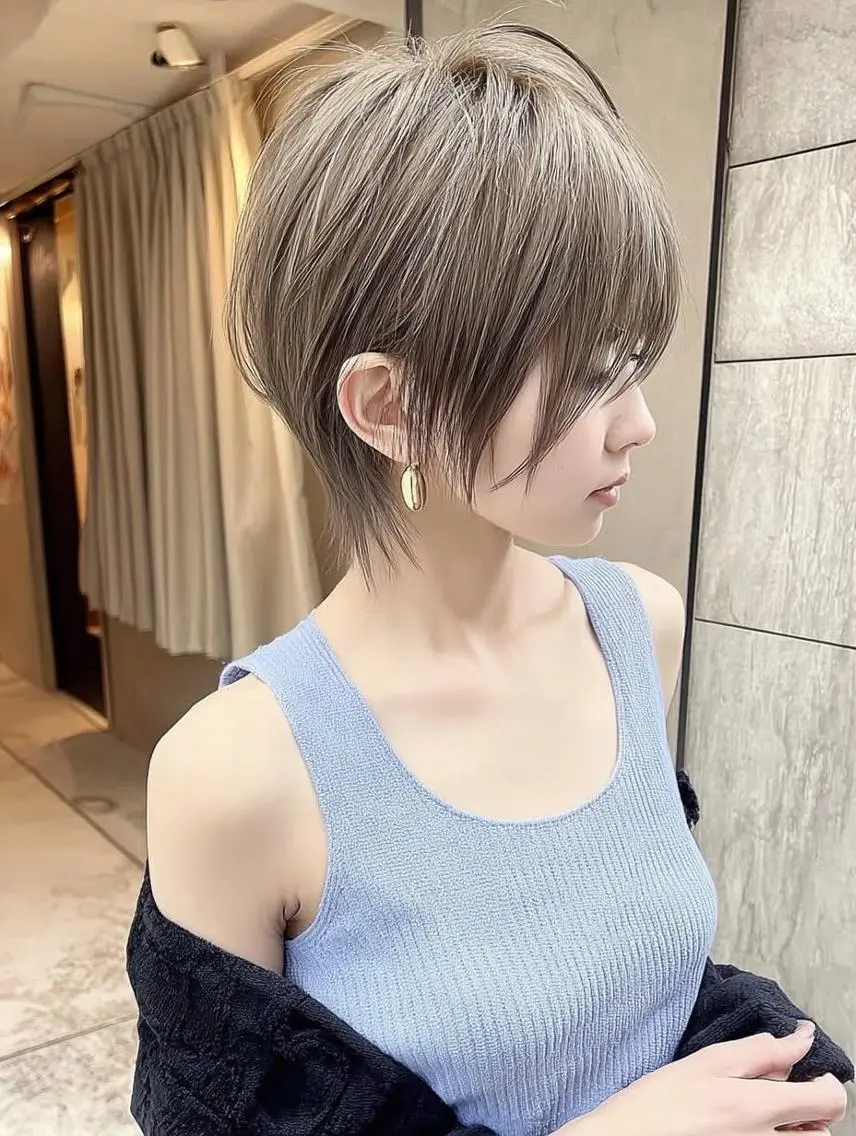 ショート ヘアアレンジ 髪質改善 韓国風ヘア レイヤーカット 似合わせカット シースルーバング カット ヘアカラー Ayumu /京都/西院のヘアスタイル