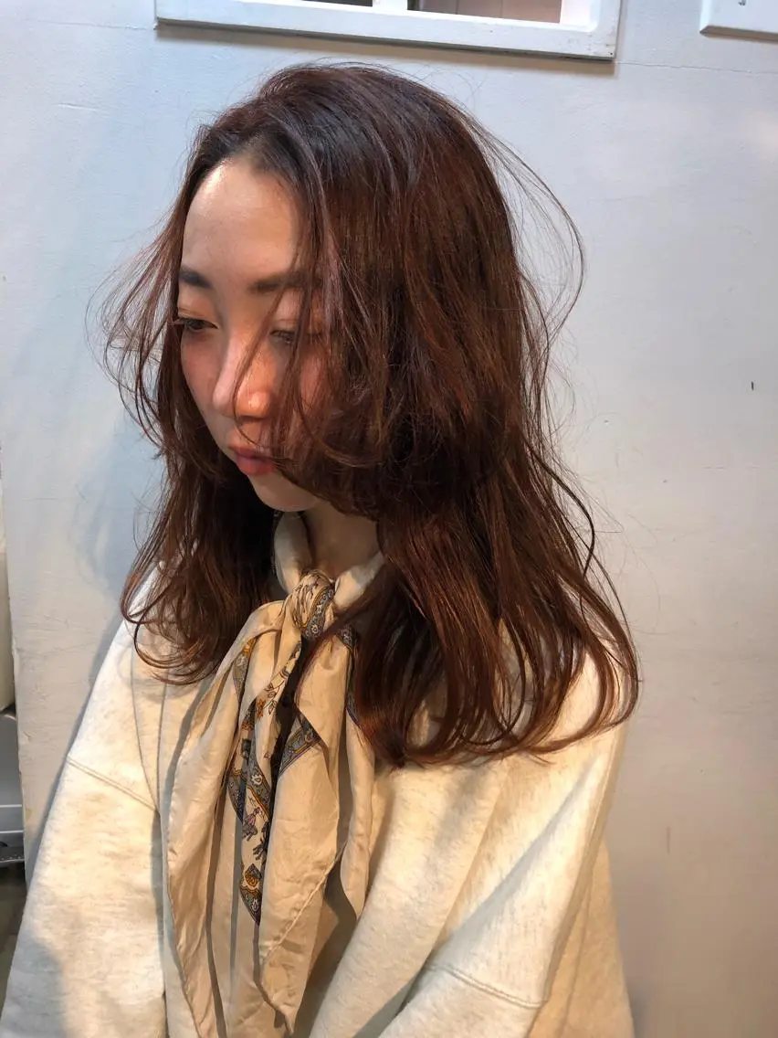 ロング カラー ベージュカラー ブリーチ 透明感カラー オレンジ オレンジレッド Pia ツボイ ケイタのヘアスタイル