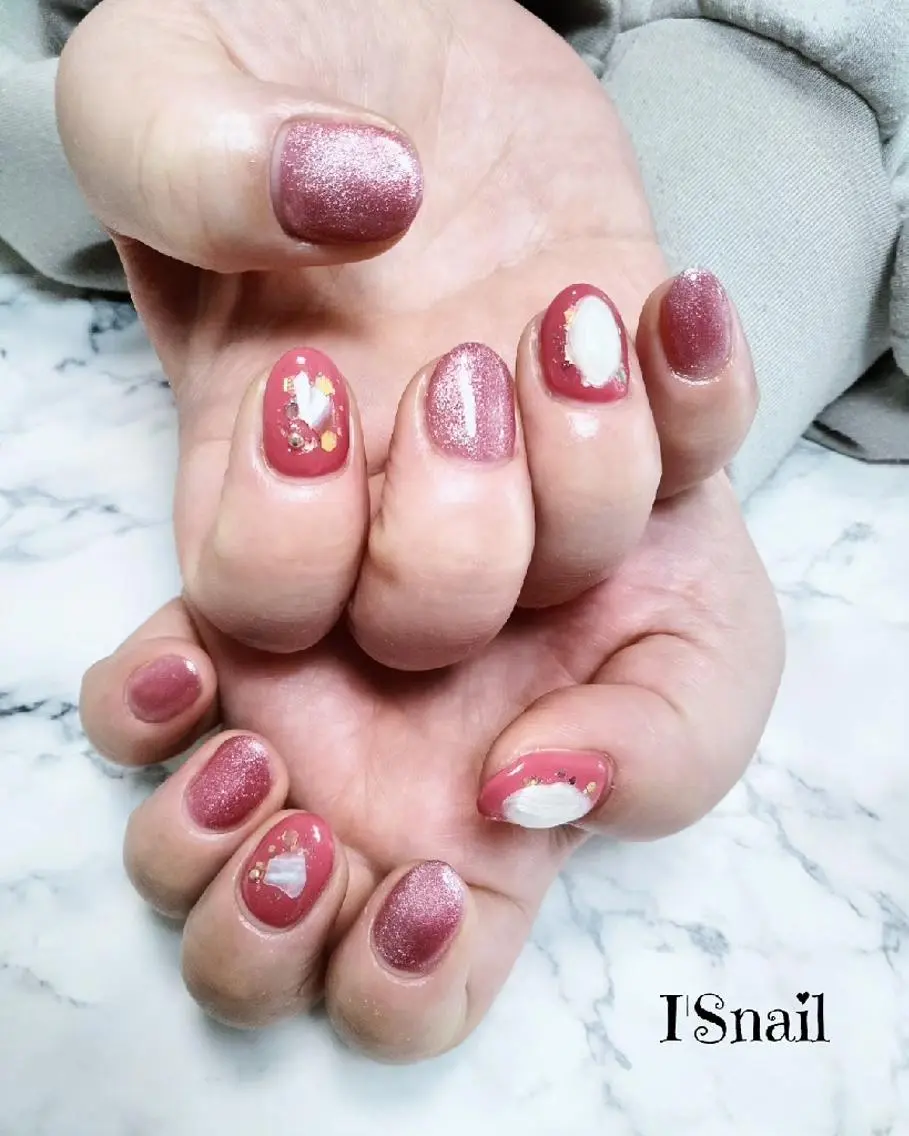 ネイル アートネイル マグネットネイル ニュアンスネイル ピンク I'S nail 佐野のネイルデザイン