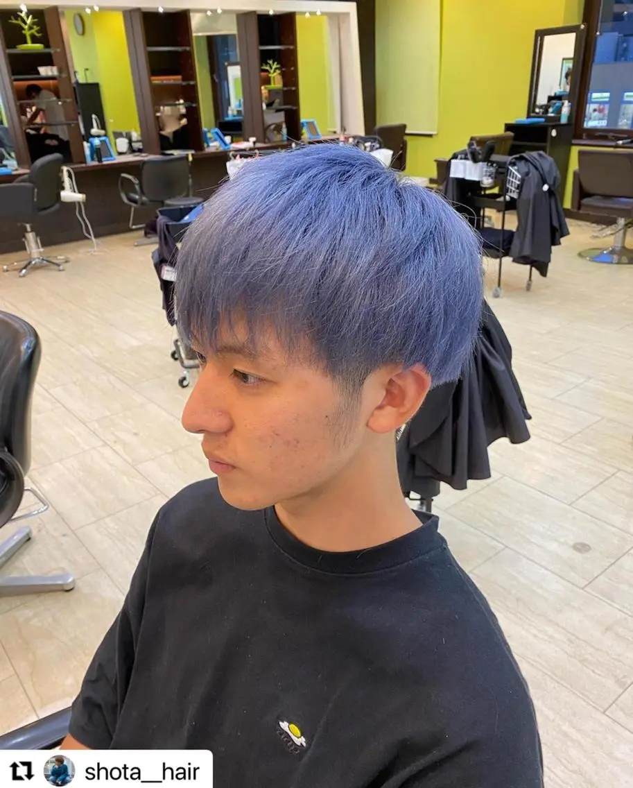 ミディアム カラー メンズ メンズショート アッシュ ブルーカラー ダブルカラー シルバー 🩷Eny terrace🩷のヘアスタイル
