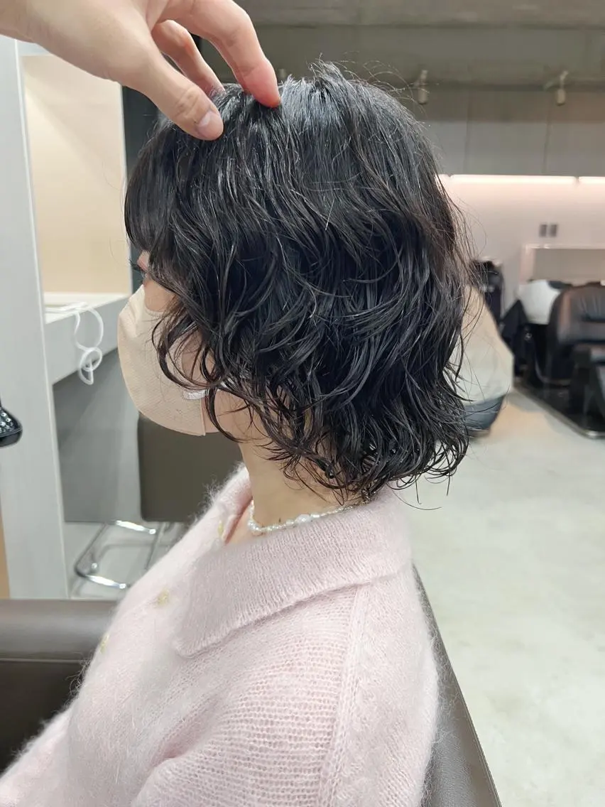 ショート パーマ カット パーマ トリートメント ボブパーマコテ巻き風 パーマNo1深江秀平のヘアスタイル