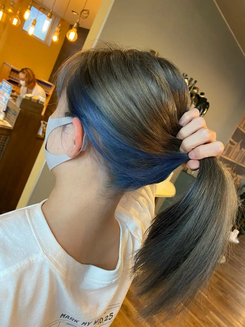 セミロング カラー アッシュ アッシュグレー ブリーチ ブルーカラー ハイライト/インナー /ブリーチ/レイヤーのヘアスタイル