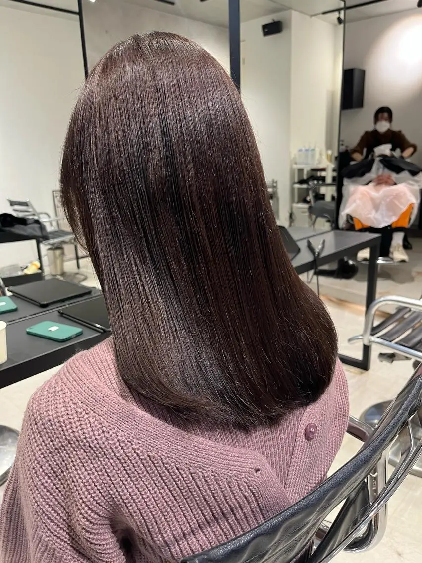 ミディアム カラー パーマ カット ヘアカラー トリートメント ヘッドスパ ヘアセット 透明感/オリーブ/ グレージュ/YUKAのヘアスタイル