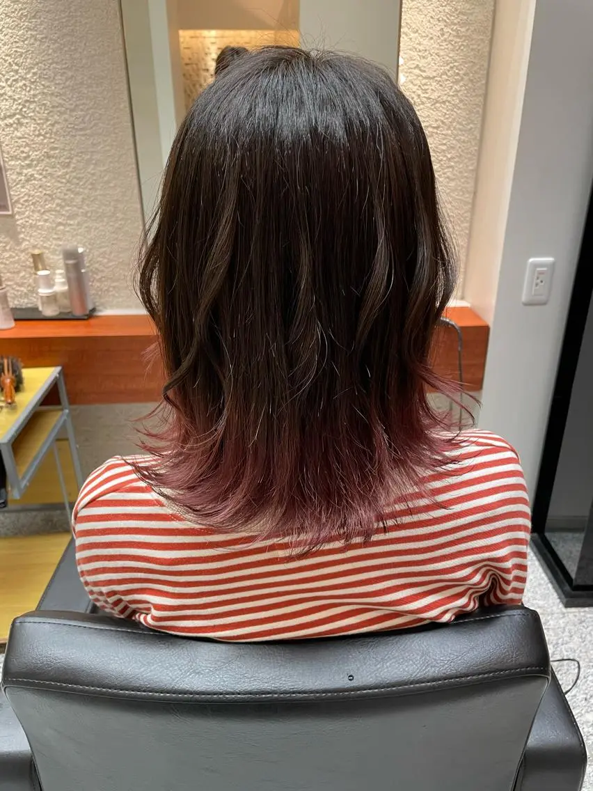 ミディアム カラー ヘアアレンジ ブリーチ グラデーションカラー ピンクカラー 🦄カラー指名No. 1 hayane🦄のヘアスタイル