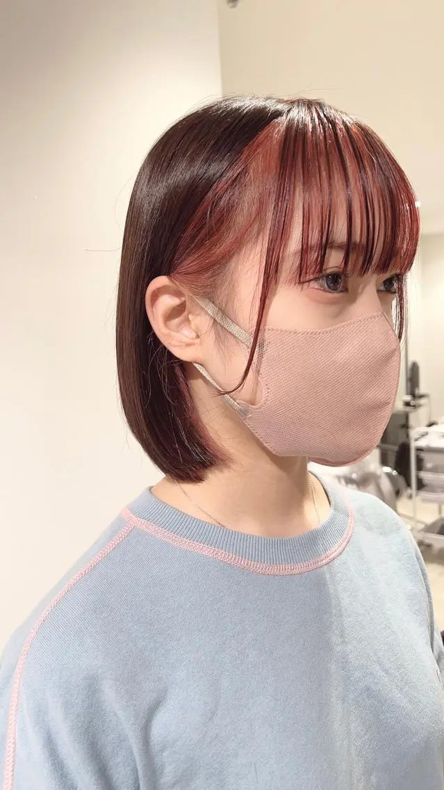 ショート カラー 切りっぱなしボブ インナーカラー ピンクカラー ボブ カット ヘアカラー トリートメント ヘッドスパ スキバサミを使わない カット🌼唯🌼のヘアスタイル