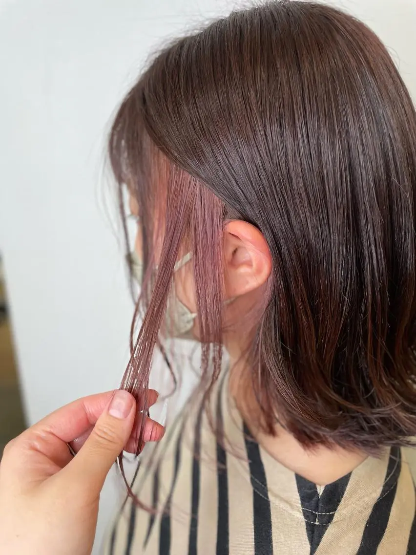 ミディアム カラー ベージュカラー インナーカラー ピンクカラー ピンクベージュ IORI #韓国ヘア#髪質改善のヘアスタイル