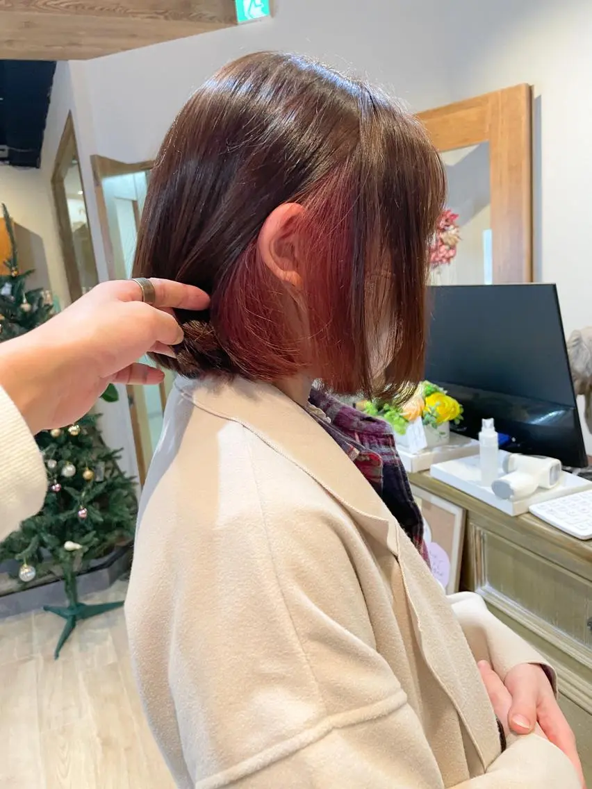ショート カラー イヤリングカラー ボブ ヘアカラー 髪質改善/ブリーチ 田代 龍我のヘアスタイル