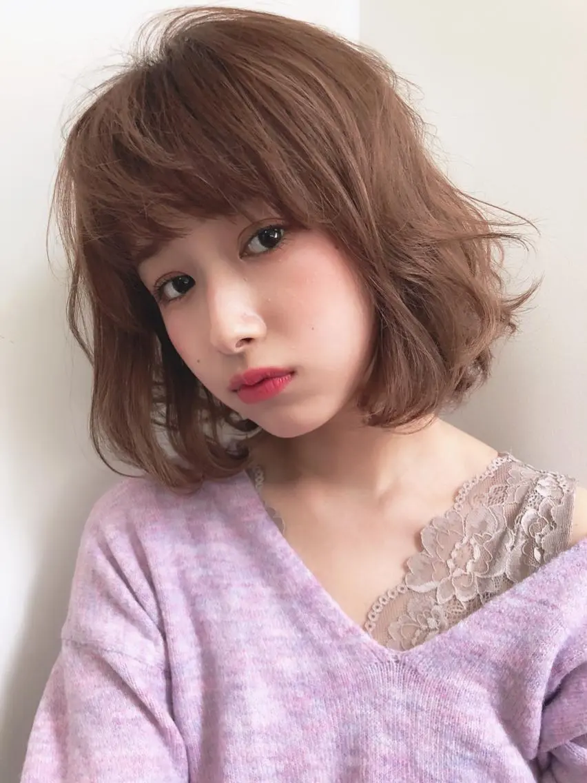 ミディアム カラー パーマ ミディアムパーマ デジタルパーマ アンブレラカラー💫 フェイスフレーミングのヘアスタイル
