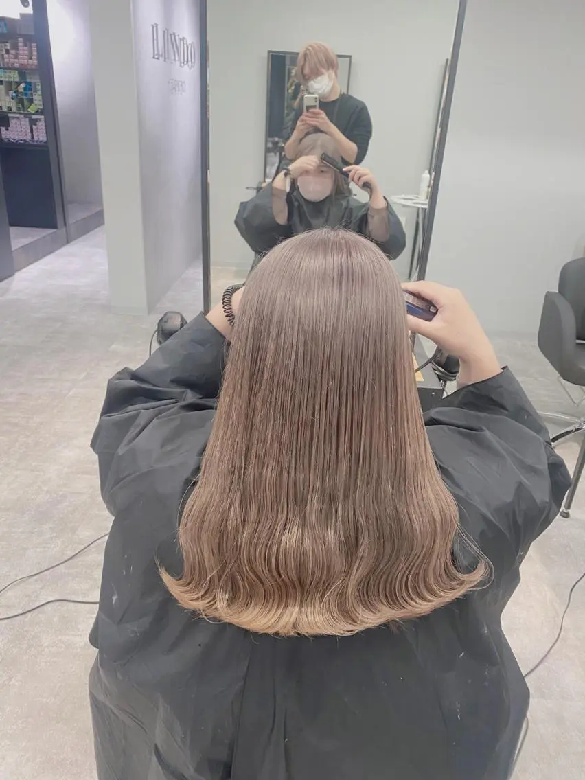 セミロング カラー ブリーチ グレージュ テラコッタ esu 天満のヘアスタイル