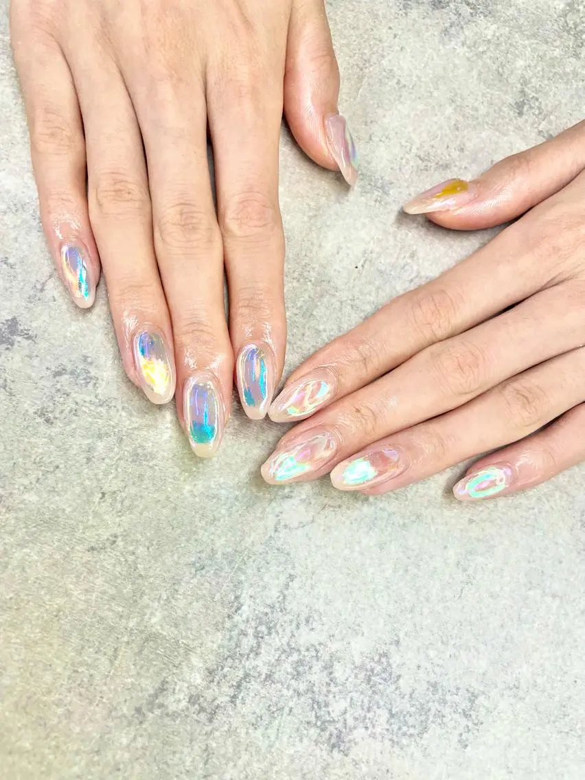 ネイル アートネイル オーロラネイル ブルー フレンチネイル ジェルネイル ハンドネイル ハンドケア FASTNAIL PLUS 新宿店のネイルデザイン