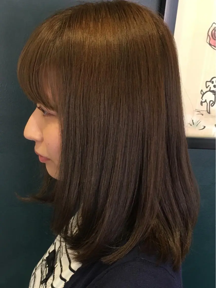 ミディアム カラー 縮毛矯正 トリートメント 髪質改善ハッシュフェ イスレイヤーYASUのヘアスタイル