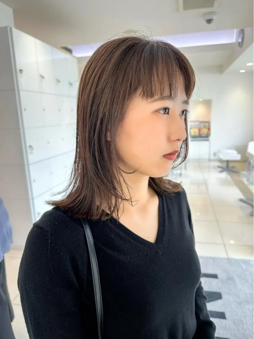 ミディアム カラー レイヤーカット カット ヘアカラー トリートメント 田中 あかねのヘアスタイル