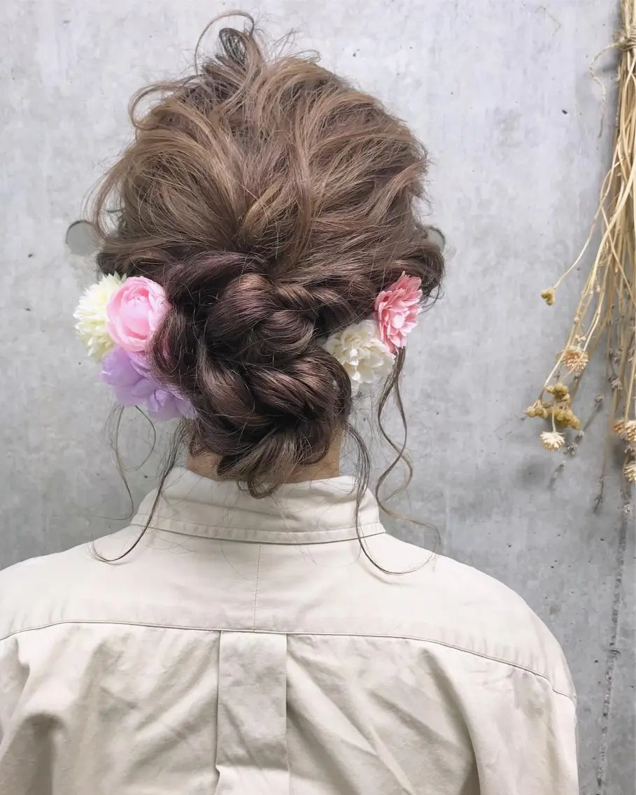 セミロング カラー ヘアアレンジ 浴衣 Satsuki ✂︎♡のヘアスタイル