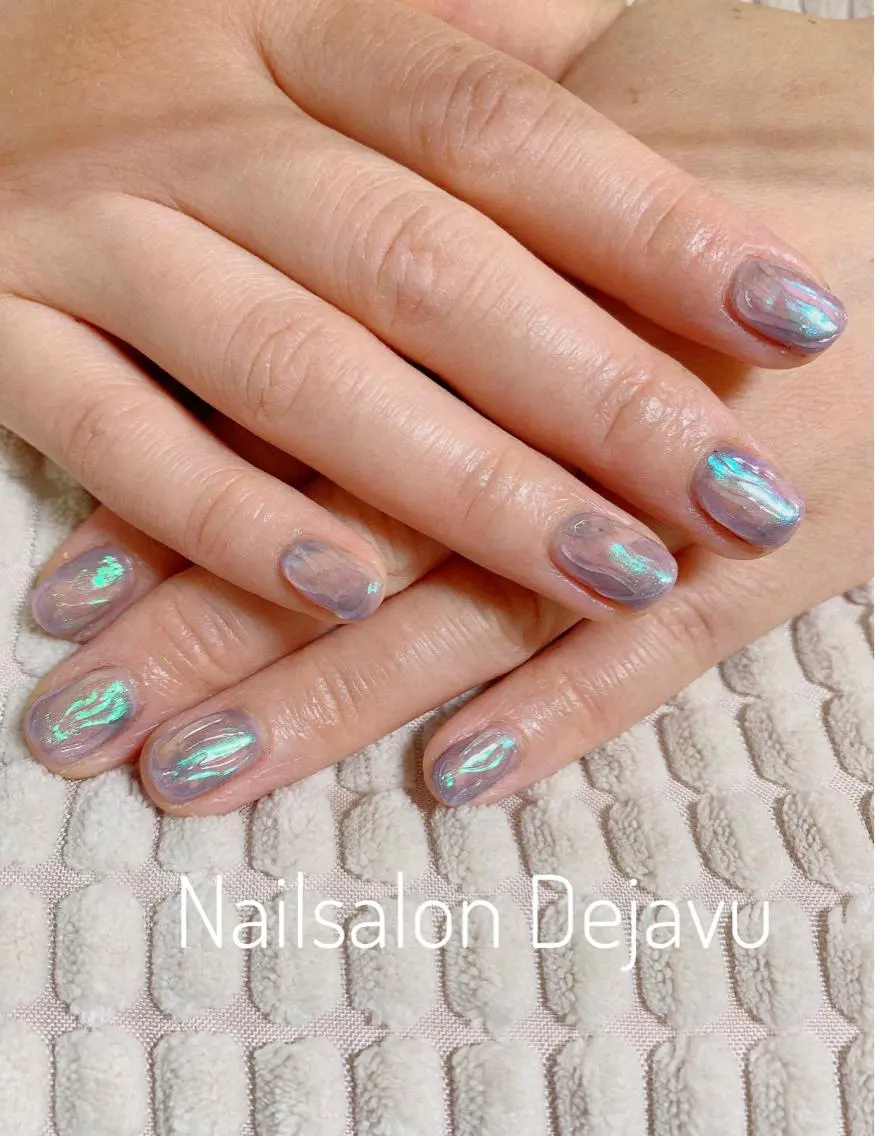 ネイル アートネイル オーロラネイル クリアネイル 大理石ネイル(マーブル) ミラーネイル Nail salon Dejavu 🌿のネイルデザイン