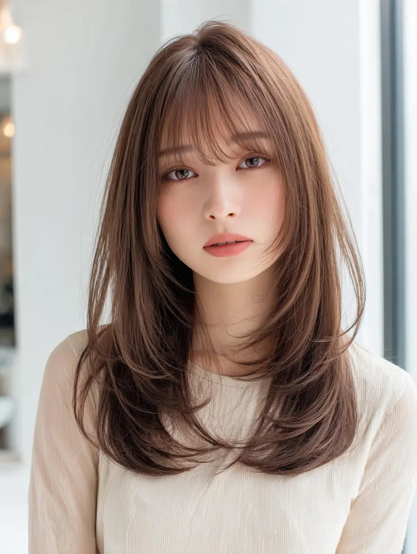 セミロング ハッシュカット 髪質改善 レイヤーカット 縮毛矯正 トリートメント 韓国×艶ハイトーンが ✨絶対可愛い✨リオ✨のヘアスタイル
