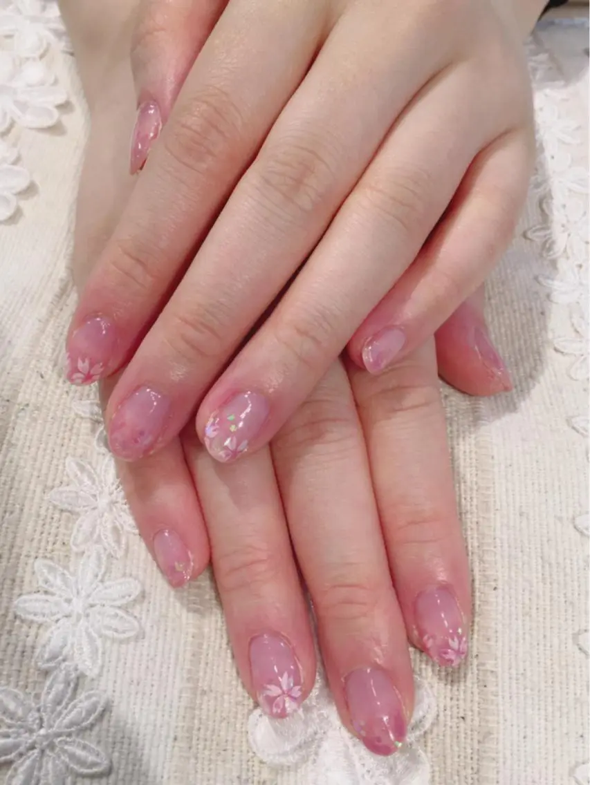 ネイル 桜ネイル ビジューバイアクイユ ネイルズ 東中野店のネイルデザイン