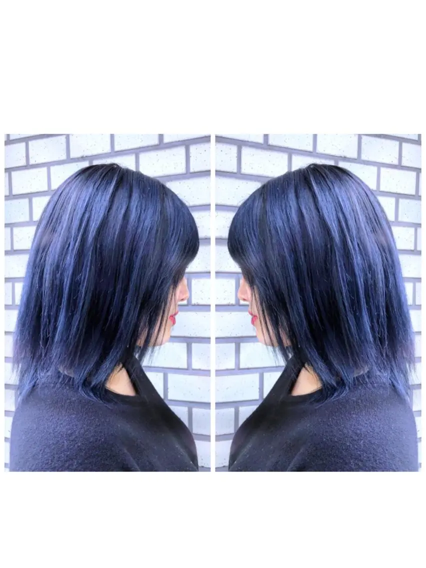 ミディアム カラー 黒髪 ブルーカラー ブルーブラック ネイビーカラー 学生 ヘアカラー ブリーチ/髪質改善 🍀MASAKiのヘアスタイル