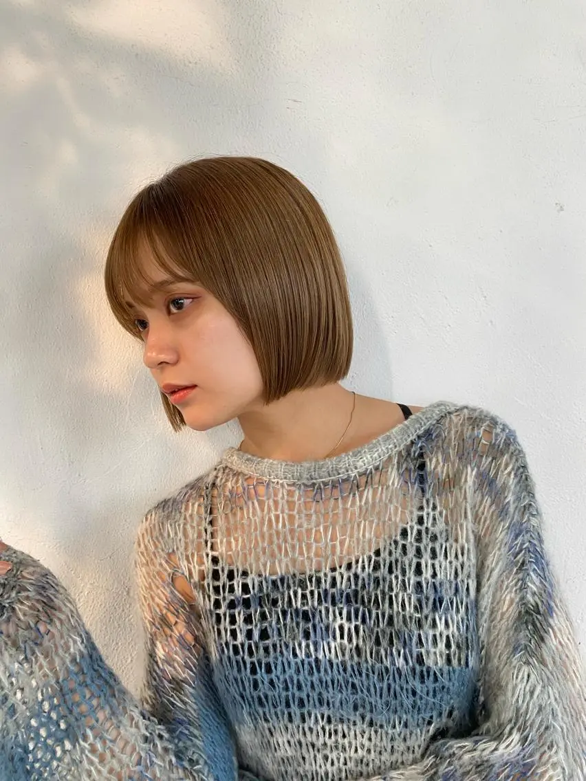 ショート カラー ベージュカラー ミルクティーベージュ ボブ カット ヘアカラー トリートメント 🧸艶々韓国ヘア 🧁mizunaのヘアスタイル