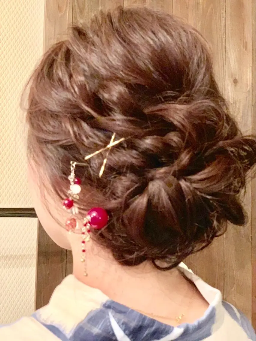 ロング ヘアアレンジ 浴衣 ヘアセット 田中 佐枝子のヘアスタイル