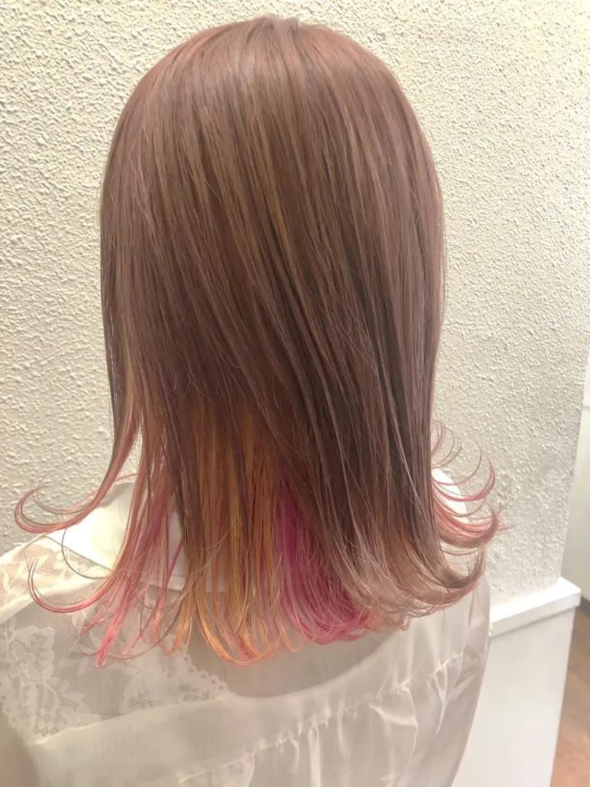 セミロング カラー ピンクカラー イエローカラー 髪質改善/美髪矯 正ヤマモトハルキのヘアスタイル