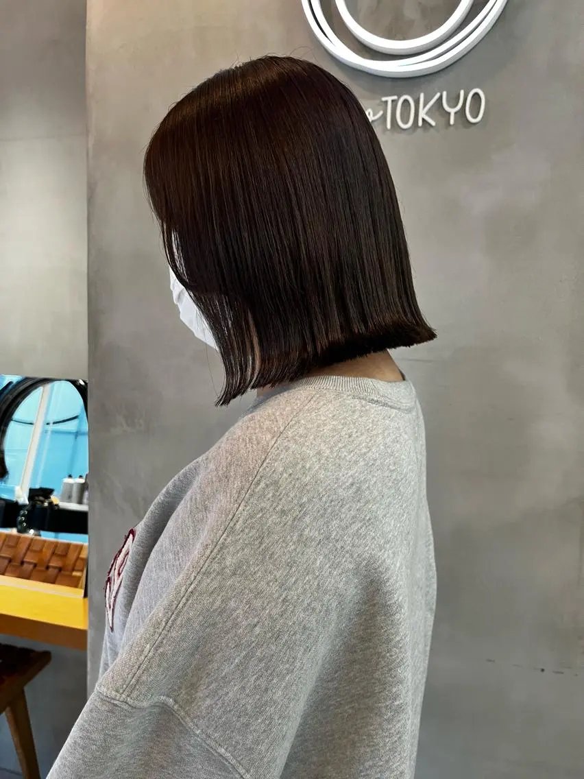 ミディアム 縮毛矯正ボブ&顔まわ レイヤー♡TOMOEのヘアスタイル