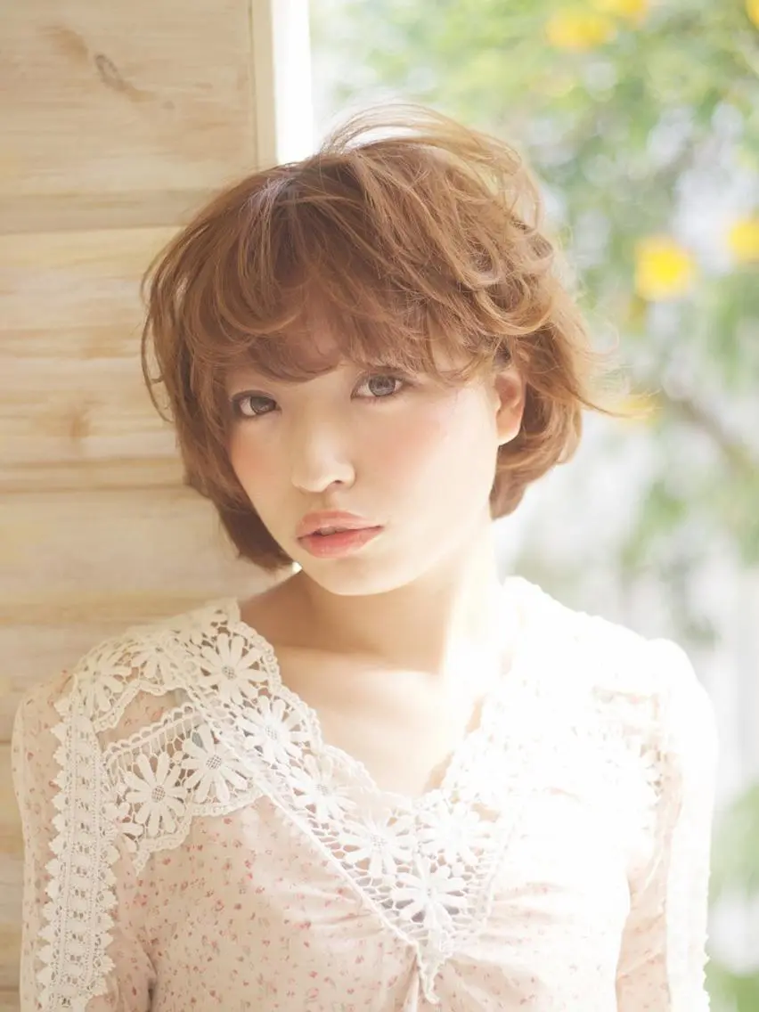 ショート カラー パーマ 透明感カラー 小顔カット ✨hair make flencia✂️✨のヘアスタイル