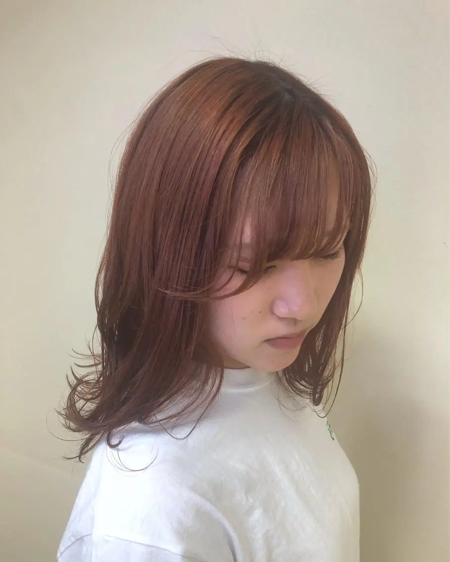 セミロング カラー ヘアアレンジ 透明感カラー ハイトーンカラー オレンジ enurk店 🍋 M I K U  *のその他イメージ