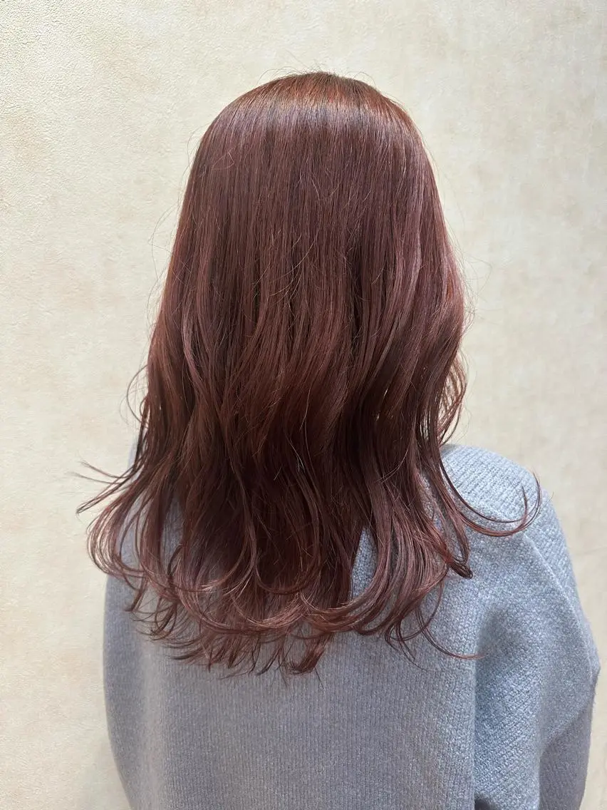 セミロング カラー ブリーチ カシス ブリーチなしカラー オレンジ ピンクカラー アメイジングヘアー 千歳店　福嶋のヘアスタイル