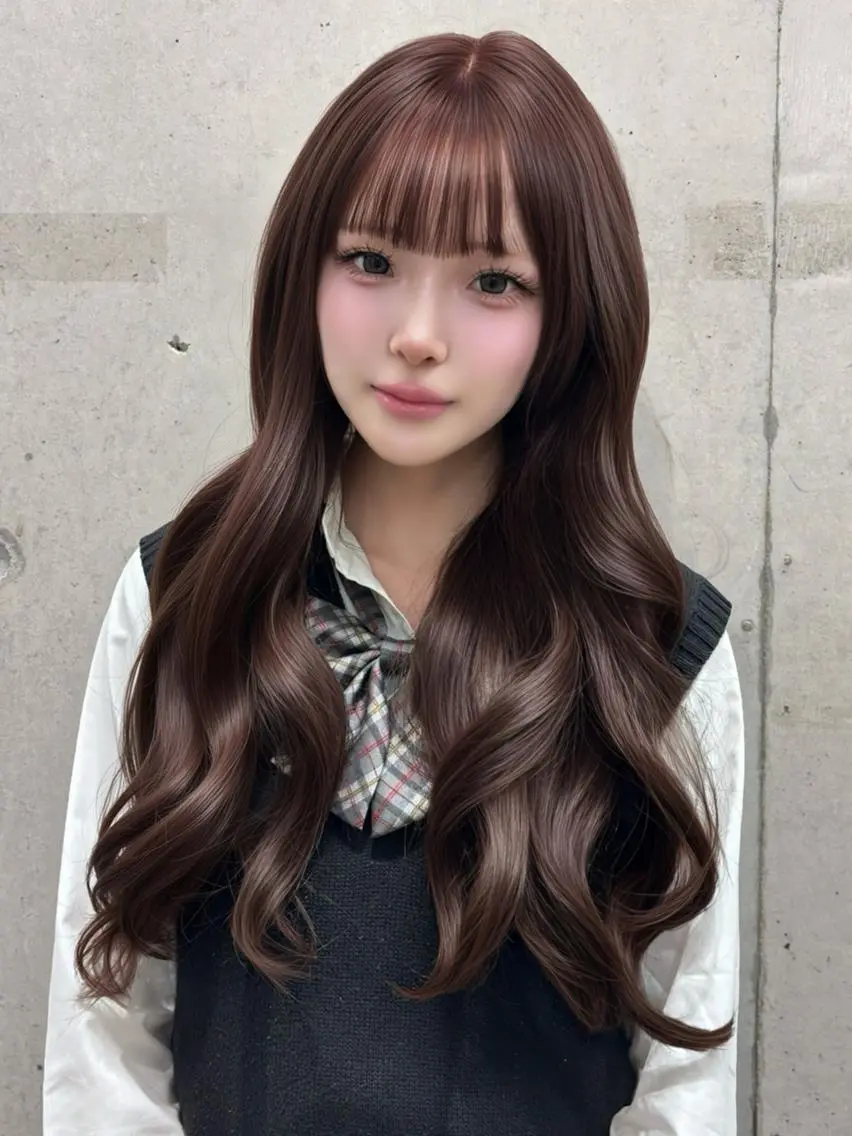 カラー ロング アッシュ アッシュブラウン ブラウンカラー ダブルカラー ヘアカラー 韓国ヘア💖Wカラー 💖透明感カラー💖のヘアスタイル