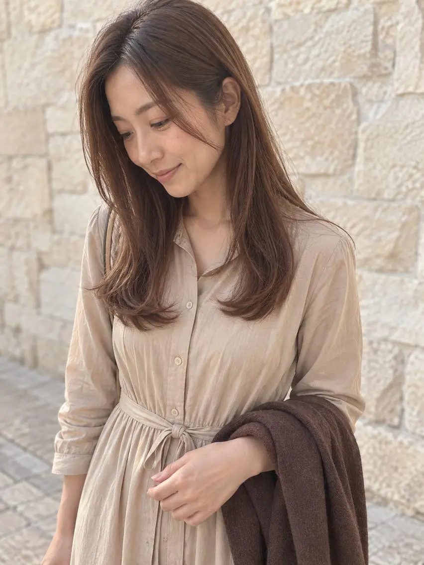 ミディアム カラー 切りっぱなしボブ ミディアムレイヤー グレージュ ボブ 髪質改善 西村 遼のヘアスタイル