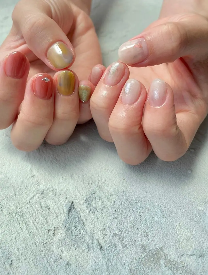 ネイル アートネイル ミラーネイル ニュアンスネイル オレンジ シンプルネイル 'MOANI' hiroo イナミのネイルデザイン