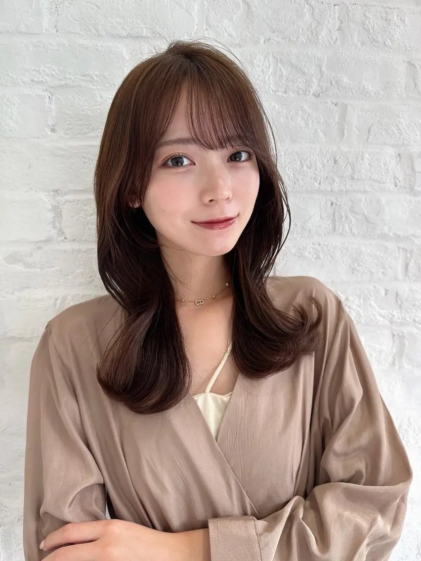 セミロング カラー ベージュカラー ブラウンカラー ブラウンベージュ くびれヘア 顔周りカット 顔周り/くびれヘア 韓国ヘア💕風間るなのヘアスタイル
