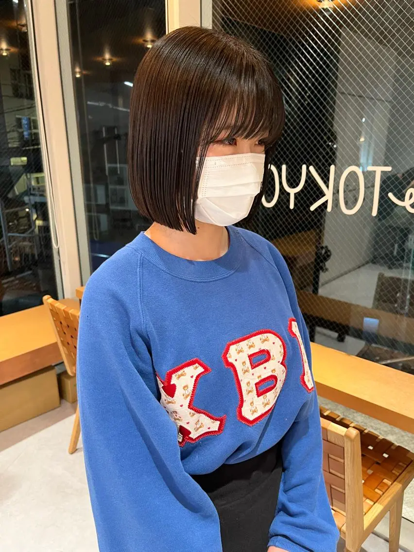 ミディアム 縮毛矯正ボブ&顔まわ レイヤー♡TOMOEのヘアスタイル