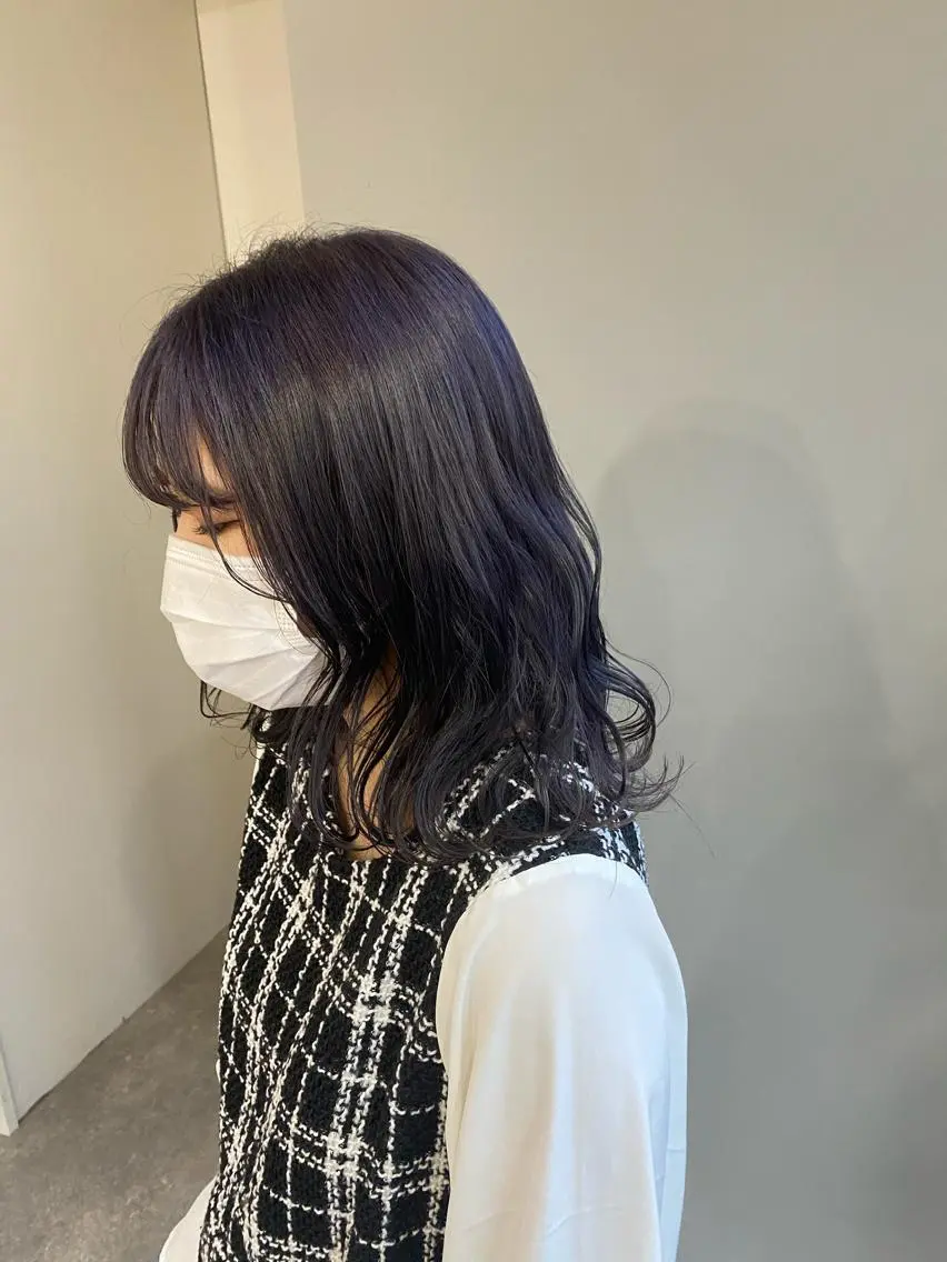 ミディアム カラー ヘアアレンジ ブルーカラー パープルカラー ヘアカラー ボブ /ニュアンス/ satomi🧸💖のヘアスタイル