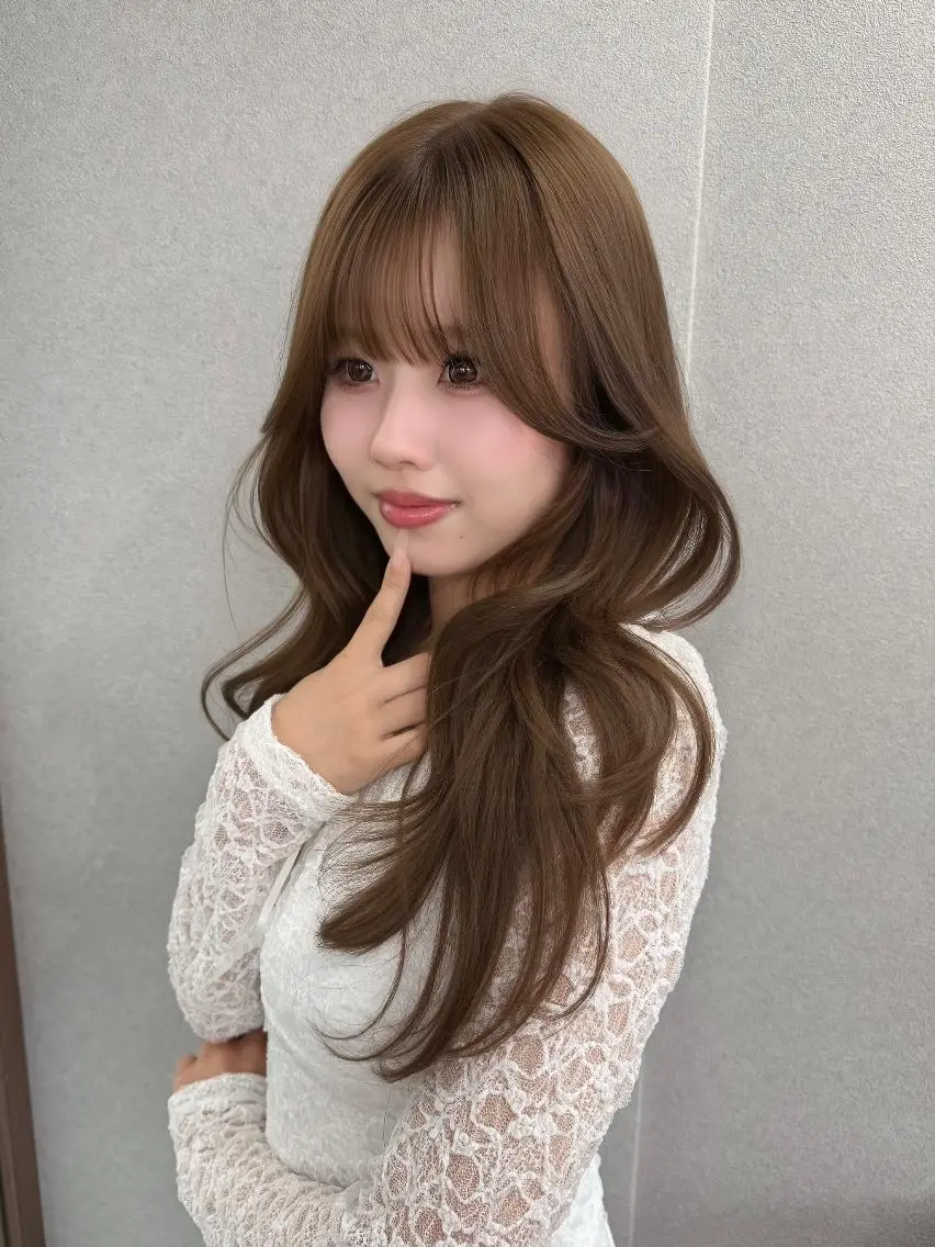 カラー ロング ベージュカラー ブリーチ 透明感カラー ブリーチなしカラー オリーブベージュ カット ヘアカラー トリートメント 結べるレイヤー/ 透明感カラー/和奏のヘアスタイル