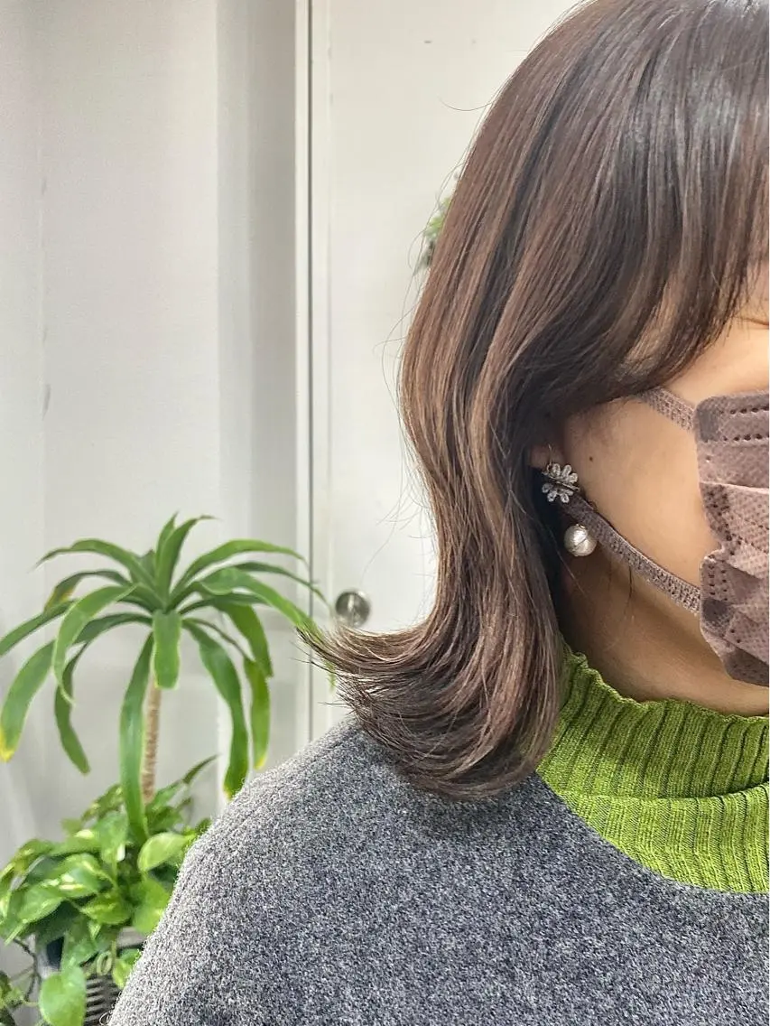 ミディアム カラー ブラウンカラー ケアストレート ハナシロミサキのヘアスタイル