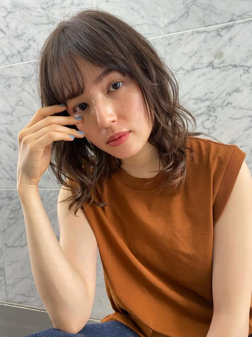 ミディアム カラー パーマ レイヤーカット ニュアンスパーマ カット トリートメント 銀座店長🌟 片山雄太のヘアスタイル