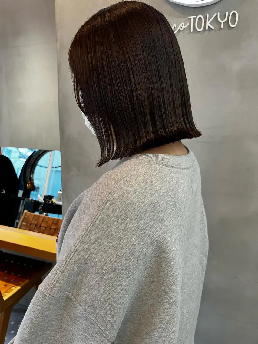 ミディアム 縮毛矯正ボブ&顔まわ レイヤー♡TOMOEのヘアスタイル
