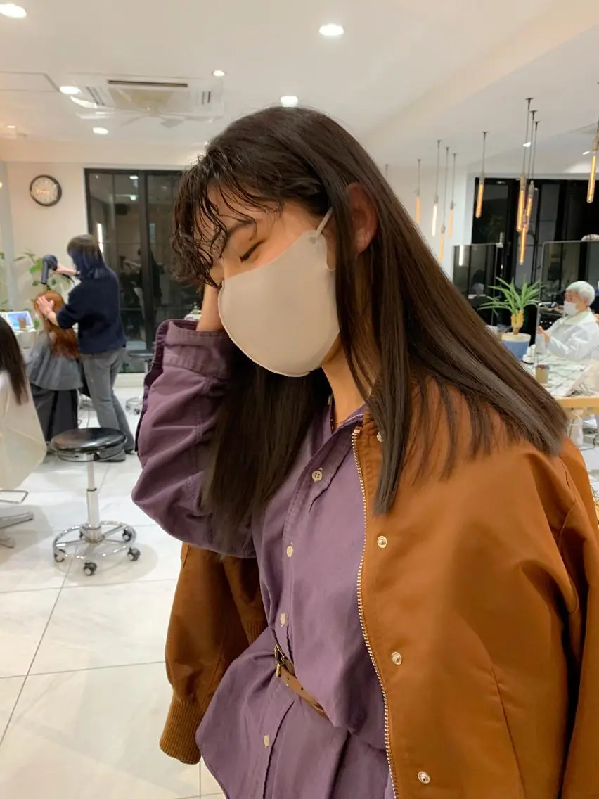 セミロング カラー パーマ セミロングパーマ グレージュ チバ タクミのヘアスタイル